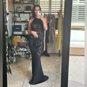 Vintage 90s Mesh Mermaid Style Black Maxi Dress NWT size Large